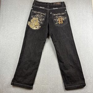 Brooklyn Xpress Jeans Mens 34x32 (32x30) Black Dragon Baggy Grunge HipHop Y2K